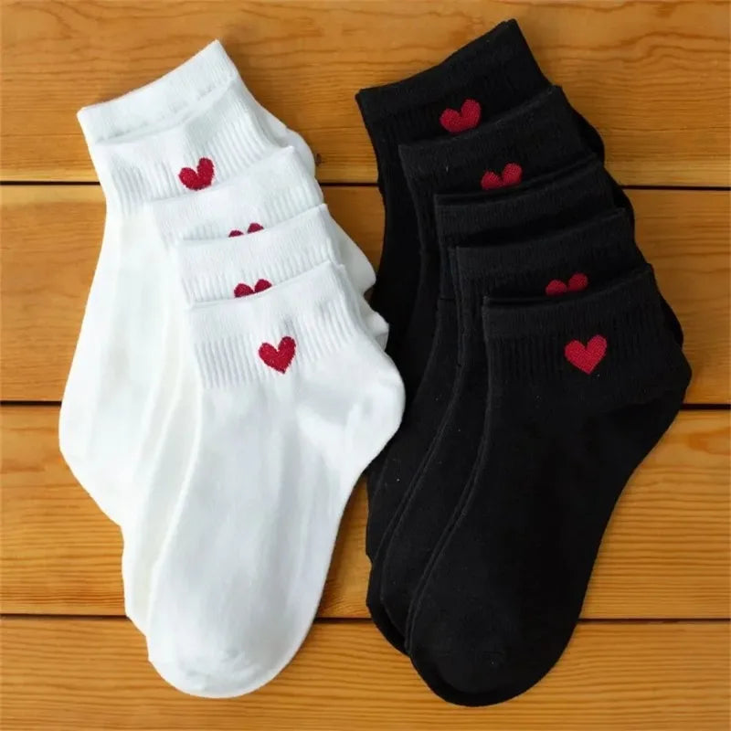 Chaussettes Cœur – Noir & Blanc – Pack 5 paires