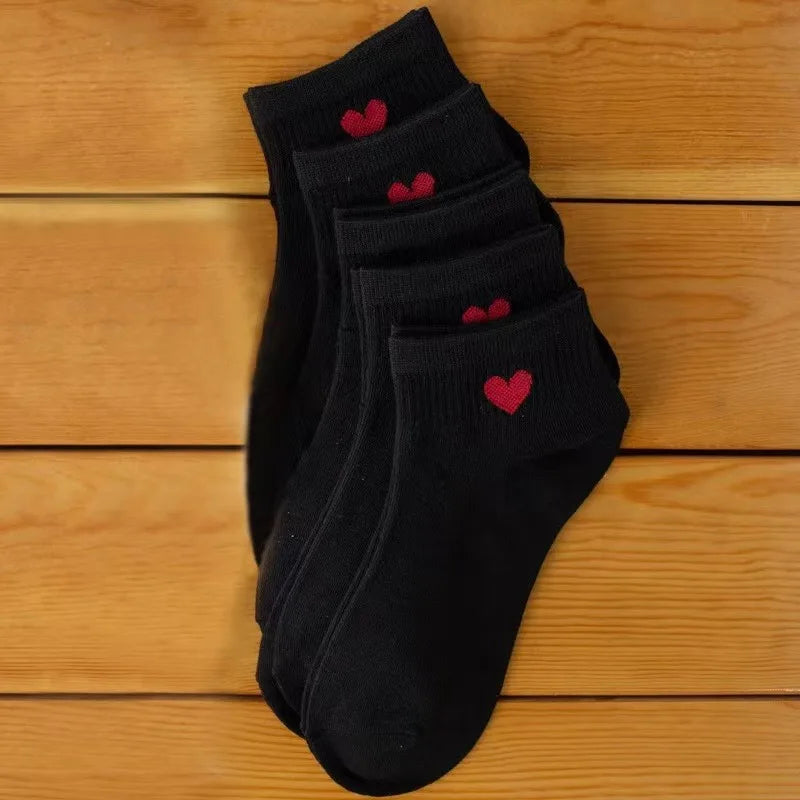 Chaussettes Cœur – Noir & Blanc – Pack 5 paires